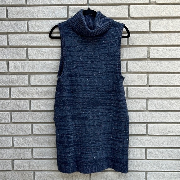 Woolrich Turtleneck Sleeveless Long Sweater Speckled Navy Blue - Picture 2 of 11